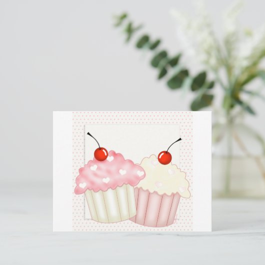 Rosa Cupcakes Postkarte (Stehend Vorderseite)