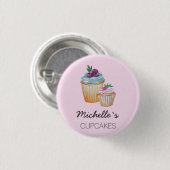 Rosa Cupcakes und Früchte Wasserfarbe Button (Vorne & Hinten)