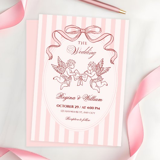 Rosa Cupid-Engel-Hochzeit Einladung
