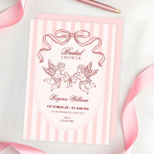 Rosa Cupid-Engel-Junggesellinnenabschied Einladung