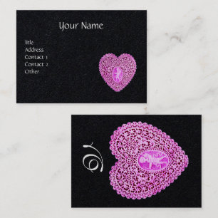 ROSA CUPID-Spitzen-HERZ-MONOGRAMM Schwarzes Papier Visitenkarte
