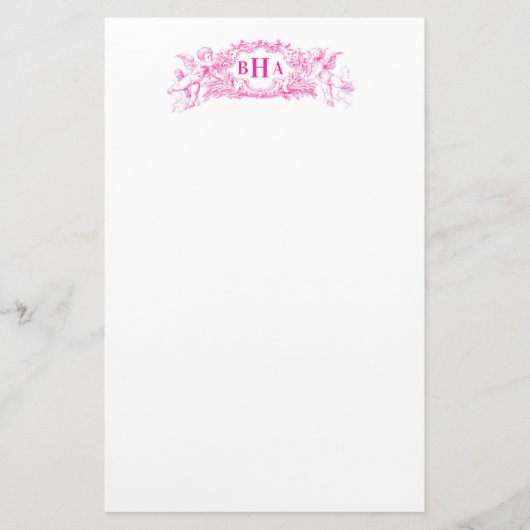 Rosa Cupids und Monogramm Briefpapier (Vorderseite)