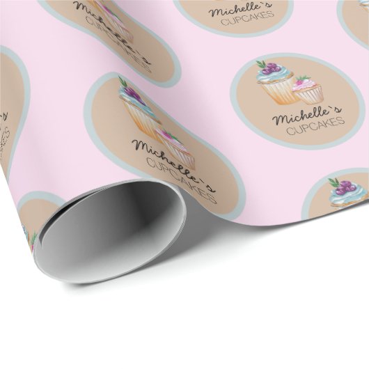 Rosa CupKuchen und Früchte Wasserfarbe Geschenkpapier (Rolleneckpunkt)
