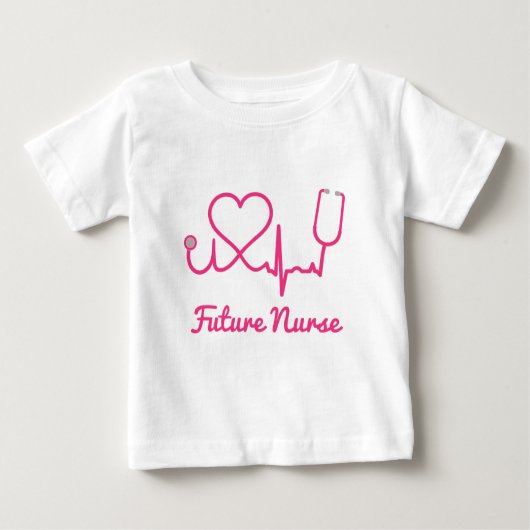 Rosa Custom Nurse Name Stethoscope Heart Life Line Baby T-shirt (Vorderseite)