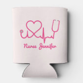 Rosa Custom Nurse Name Stethoscope Heart Life Line Dosenkühler (Rückseite)