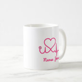 Rosa Custom Nurse Name Stethoscope Heart Life Line Kaffeetasse (VorderseiteRechts)