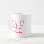 Rosa Custom Nurse Name Stethoscope Heart Life Line Kaffeetasse (Vorderseite Links)