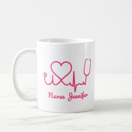 Rosa Custom Nurse Name Stethoscope Heart Life Line Kaffeetasse