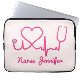 Rosa Custom Nurse Name Stethoscope Heart Life Line Laptopschutzhülle