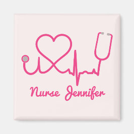 Rosa Custom Nurse Name Stethoscope Heart Life Line Magnet