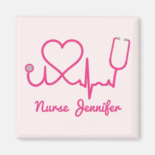 Rosa Custom Nurse Name Stethoscope Heart Life Line Magnet (Vorne)
