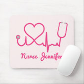 Rosa Custom Nurse Name Stethoscope Heart Life Line Mousepad (Mit Mouse)