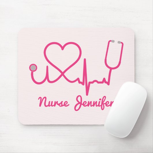 Rosa Custom Nurse Name Stethoscope Heart Life Line Mousepad (Mit Mouse)
