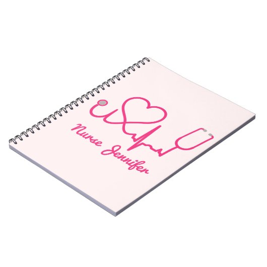 Rosa Custom Nurse Name Stethoscope Heart Life Line Notizblock (Linke Seite)