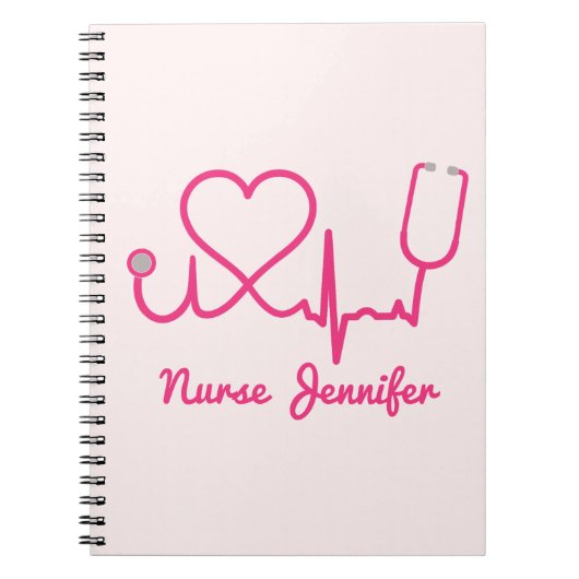 Rosa Custom Nurse Name Stethoscope Heart Life Line Notizblock (Vorderseite)