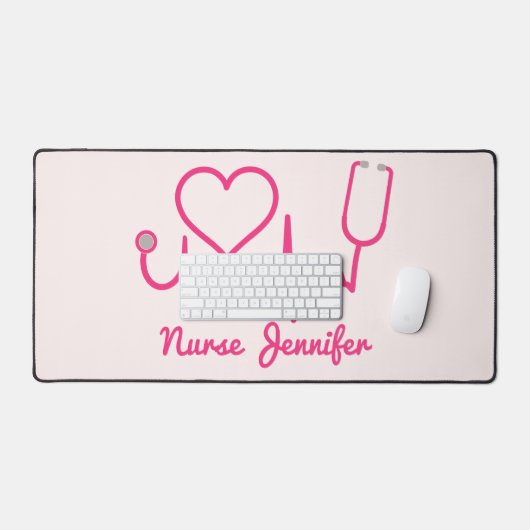 Rosa Custom Nurse Name Stethoscope Heart Life Line Schreibtischunterlage (Tastatur & Maus)