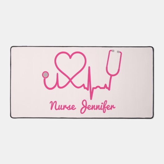 Rosa Custom Nurse Name Stethoscope Heart Life Line Schreibtischunterlage (Vorderseite)