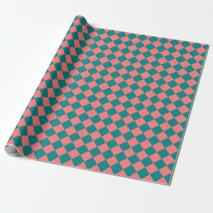 Rosa Cyan Karo Diamantmuster Geschenkpapier
