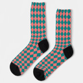 Rosa Cyan Karo-Diamantmuster Socken (Linkes Detail)