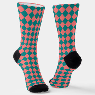Rosa Cyan Karo-Diamantmuster Socken