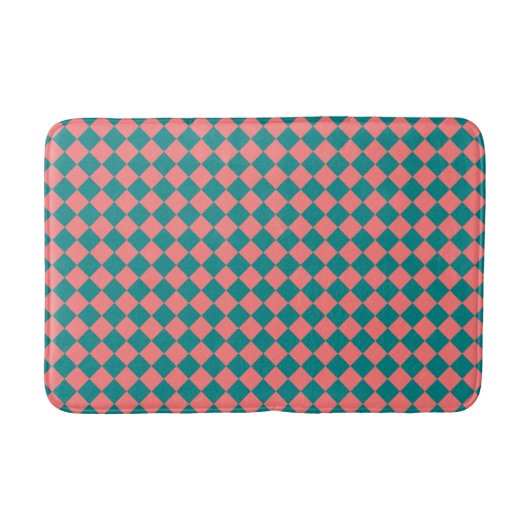rosa Cyan Schachbrett Diamond Pattern Badematte (Vorderseite)