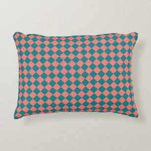 rosa Cyan Schachbrett Diamond Pattern Dekokissen