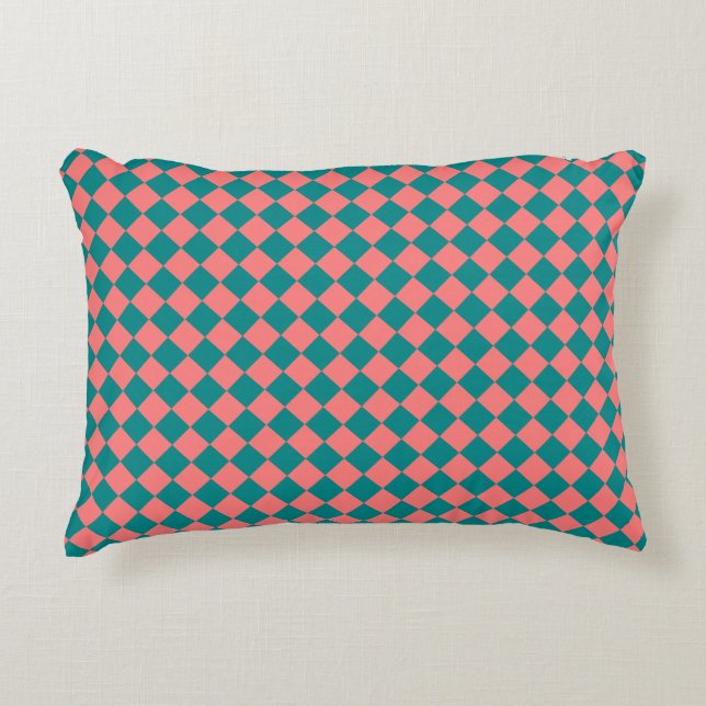 rosa Cyan Schachbrett Diamond Pattern Dekokissen (Vorderseite)