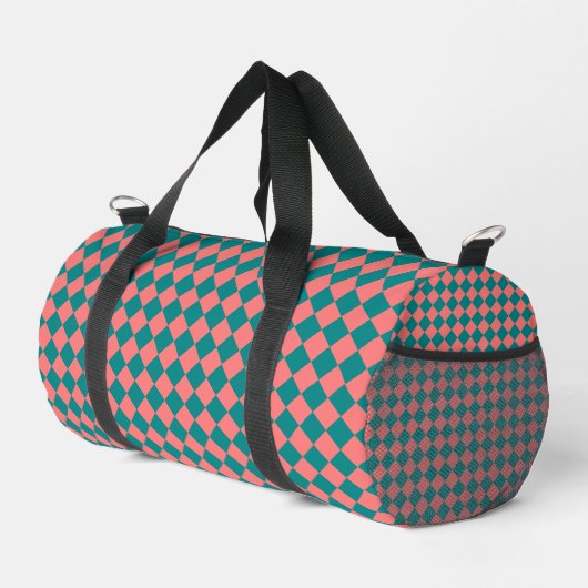 rosa Cyan Schachbrett Diamond Pattern Duffle Bag (Rechte Ecke)