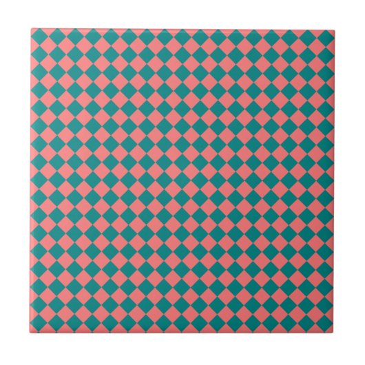rosa Cyan Schachbrett Diamond Pattern Fliese (Vorderseite)