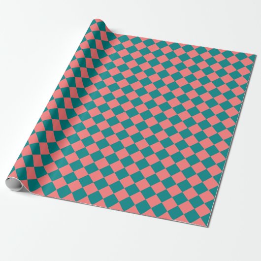 rosa Cyan Schachbrett Diamond Pattern Geschenkpapier (Ungerollt)