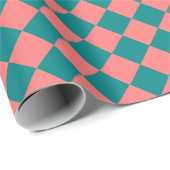 rosa Cyan Schachbrett Diamond Pattern Geschenkpapier (Rolleneckpunkt)