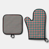 rosa Cyan Schachbrett Diamond Pattern Ofenhandschuh & Topflappen-Set (Vorderseite)