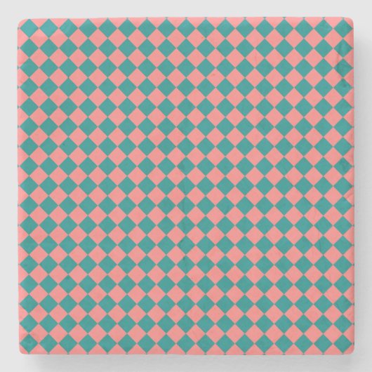 rosa Cyan Schachbrett Diamond Pattern Steinuntersetzer (Vorderseite)
