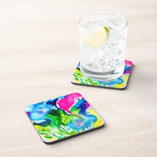 Rosa Cyclamen Blume abstrakte Wasserfarbe Getränkeuntersetzer (Rechte Seite)