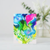 Rosa Cyclamen Blume abstrakte Wasserfarbe Postkarte (Stehend Vorderseite)