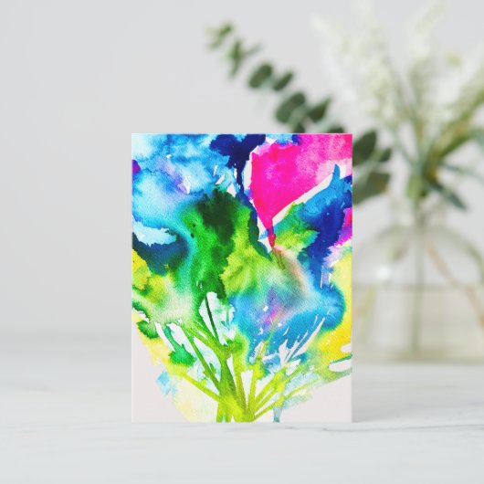 Rosa Cyclamen Blume abstrakte Wasserfarbe Postkarte (Stehend Vorderseite)