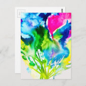 Rosa Cyclamen Blume abstrakte Wasserfarbe Postkarte (Vorne/Hinten)