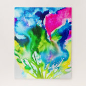 Rosa Cyclamen Blume abstrakte Wasserfarbe Puzzle (Vertikal)