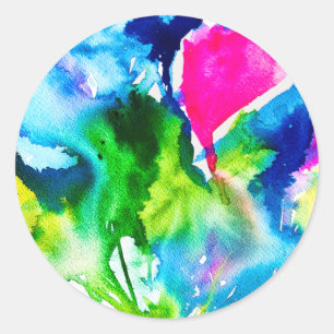 Rosa Cyclamen Blume abstrakte Wasserfarbe Runder Aufkleber