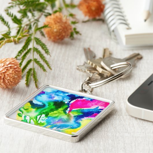 Rosa Cyclamen Blume abstrakte Wasserfarbe Schlüsselanhänger (Seite)