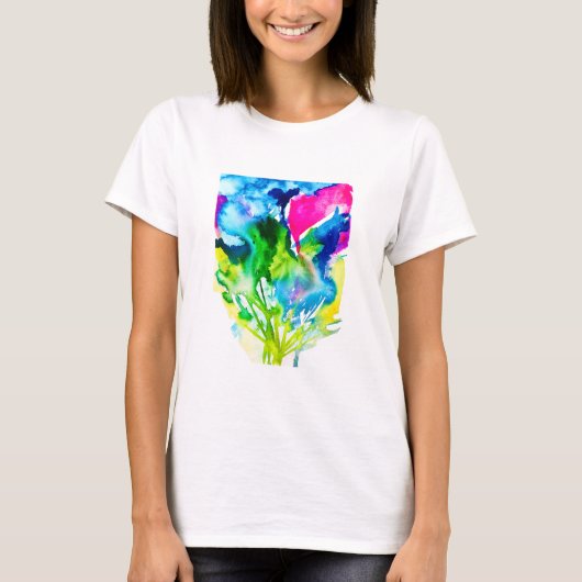 Rosa Cyclamen Blume abstrakte Wasserfarbe T-Shirt (Vorderseite)