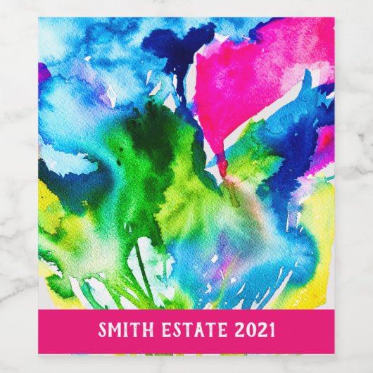 Rosa Cyclamen Blume abstrakte Wasserfarbe Weinetikett (Einzelnes Label)