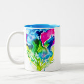 Rosa Cyclamen Blume abstrakte Wasserfarbe Zweifarbige Tasse (Links)