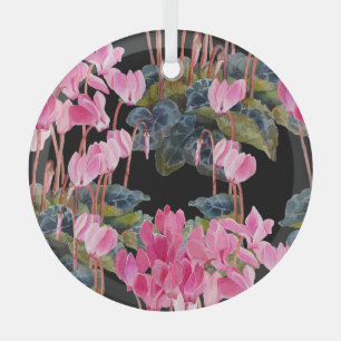Rosa Cyclamen: Dunkle Florale Aquarellmalerei Ornament Aus Glas