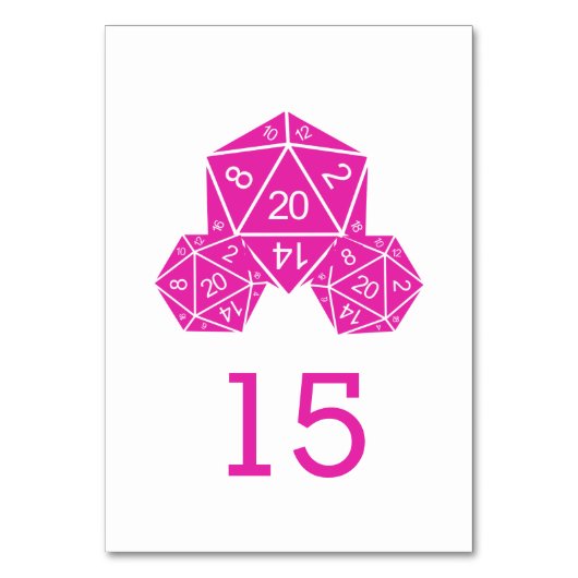 Rosa D20 Dice-Hochzeitskarte Tischnummer (Vorderseite)