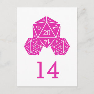 Rosa D20 Würfel Tischnummer Postkarte