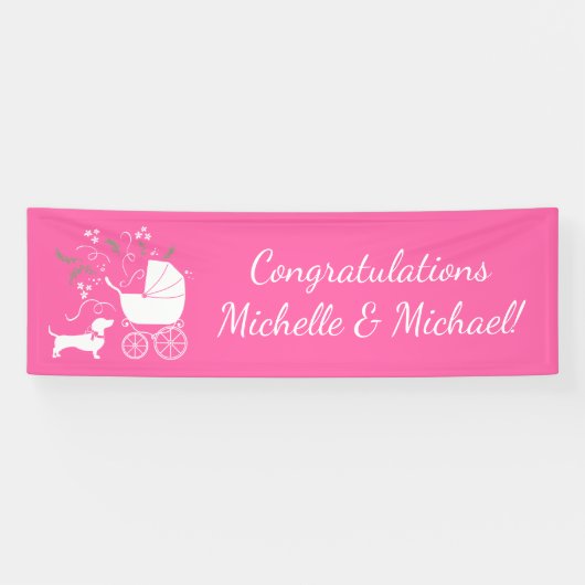 Rosa Dackel Dackel Dog Kinderdusche Banner (Horizontal)