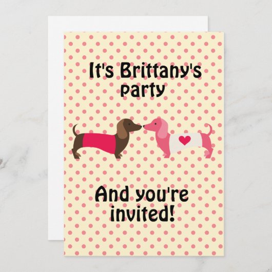 Rosa Dackel Party Einladung (Vorne/Hinten)