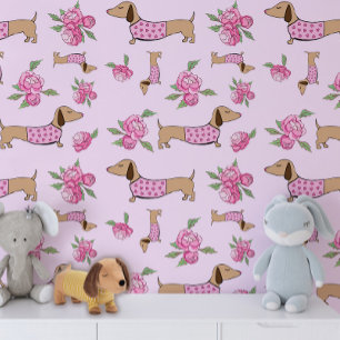 Rosa Dackeln und Peonies Kinderzimmer Tapete