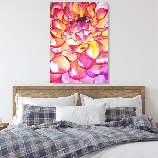 Rosa Dahlia Aquarell abstrakte Kunst Leinwand (Insitu (Schlafzimmer))